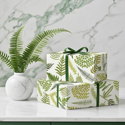 WRAPAHOLIC Fern Wrapping Paper Roll - Mini Roll - 17 Inch x 9.8 Feet - Woodland Fern Botanical Wrapping Paper Perfect for Birthday, Wedding, Baby Shower
