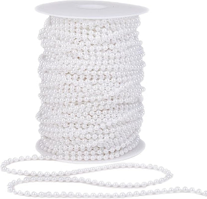 4mm Crafts Faux Pearl Beads Garland Pearl Bead Roll Strand of Pearls to Decorate Floral Centerpieces Wedding Party Favor Christmas Tree(131 Feet White)
