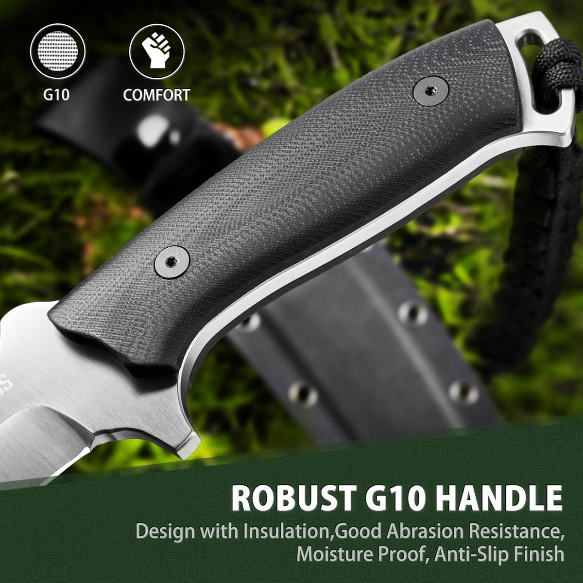 NedFoss Kukri Knife, Full Tang Hunting Knife with Sheath, 6" AUS-8 Steel Fixed Blade, 0.23" Thickness, G10 Handle, Heavy Duty Survival Knife Camping Gifts for Men Women