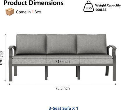 ALAULM Aluminum 3-Seat Patio Furniture Set, Metal Outdoor Furniture Sectional Sofas w/5.1" Cushions for Patio, Backyard, Poolside-Grey
