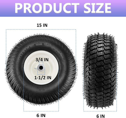 【Upgraded】15x6.00-6" Lawn Mower Tires with 3/4" Iron Bushing, 3" Offset Hub 4 Ply Heavy Duty Replacement for Craftsman Mower, Garden Lawn Tractors 2-Pack by Cenipar
