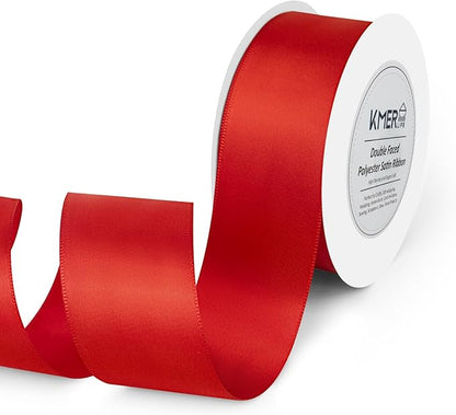 1-1/2 inch x 25 Yards Double Faced Polyester Red Satin Ribbon, Perfect for Gift Wrapping Very Suitable for Weddings Party Hair Bow Invitation Decorations and More