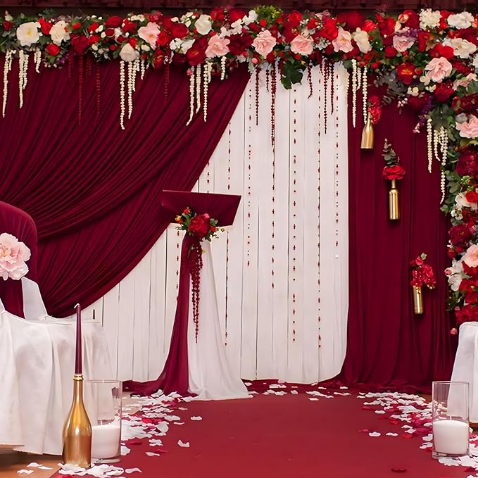 10 x 7 Feet Burgundy Backdrop Curtain for Partie, Background Curtains for Photoshoot, Birthday, Wedding, Halloween, Thanksgiving, Christmas, New Year Party Decorations 5Ft x 7Ft, 2 Panels