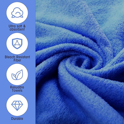 Newwiee 24 Pcs Coral Velvet Microfiber Bath Towels Sets 28 x 55 Inch Large Absorbent Multipurpose Quick Drying Soft Body Towels for Shower Bathroom Beach Fitness Yoga Sports Spa(Blue)