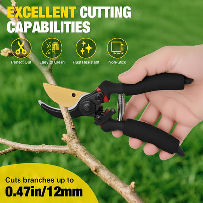 Yesker Pruning Shears for Gardening 8" Professional Bypass Garden Scissors Yard Clippers with Sharp Carbon Steel Blade Heavy Duty Hand Pruners for Branch Flower Plant Trimming Cutting Gardening Tools