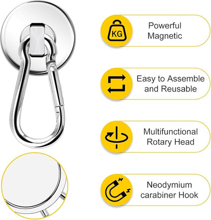 DIYMAG Magnetic Hooks,Heavy Duty Neodymium Magnetic Hooks with Swivel Carabiner Hook,Great for Your Refrigerator and Other Magnetic Surfaces,Pack of 6