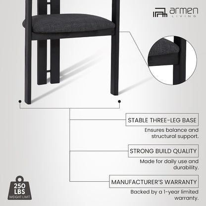Armen Living Jazmin Contemporary Dining Chair in Black Brushed Wood Finish and Charcoal Fabric - Set of 6