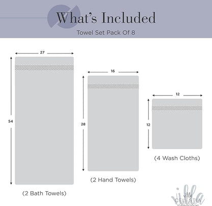 100% Combed Cotton Bathroom Towel Set of 8- 2 Bath Towels, 2 Hand Towels, 4 Wash Cloths, Sustainable, Soft, Highly Absorbent 8 Piece Cotton Bath Towel Set for Hotels, Spa, Bathroom, Dorm, Navy Blue
