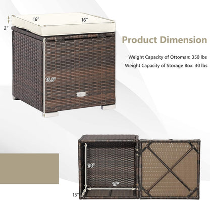 ORALNER 16" Outdoor Ottoman, Set of 2 Wicker Ottoman with Storage, All-Weather Rattan Cube Footstool w/Removable Cushions, Square Foot Rest Seating for Patio, Porch, Deck, Easy Assembly (Cream)