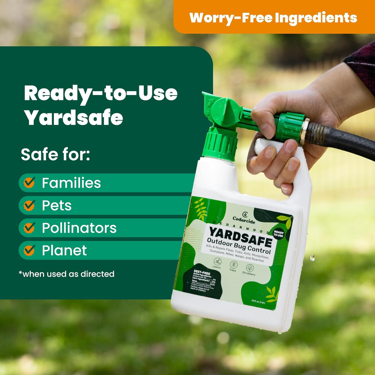 Cedarcide YardSafe | Kills & Repels Mosquitoes, Ticks, Fleas, Mites & More with Natural Essential Oils | Family & Pet-Safe | Eco-Friendly | 1 Quart (32 Oz.)