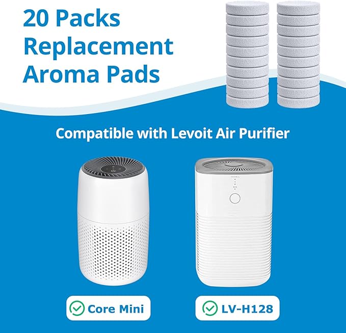 iSingo 20 Pack Core Mini Aroma Pads Replacement for LEVOIT LV-H128 Essential Oil Replacement Aromatherapy Refill Pads Compatible with LEVOIT Core Mini & LV-H128 Air Purifier, White