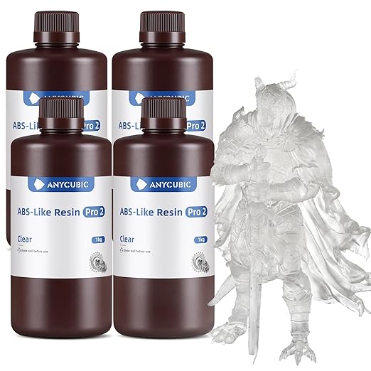 ANYCUBIC ABS-Like Resin Pro 2 Bundle, Upgraded 8K 3D Printer Resin with Enhanced Strength and Toughness, Wide Compatibility for All LCD Resin 3D Printers (4Packs*1kg Clear, 4kg in Total)