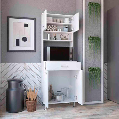 Pantry Cabinet 67" H, Four Doors, One Drawer, Ideal for Kitchens and Dining Rooms, White