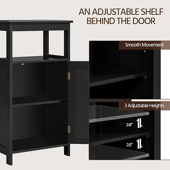 Yaheetech 4-Tier Bathroom Floor Storage Cabinet, Bathroom Free Standing Storage Organizer with Single Door and Adjustable Shelf, Narrow Side Cabinet for Living Room, Kitchen, Hallway, Black