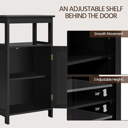 Yaheetech 4-Tier Bathroom Floor Storage Cabinet, Bathroom Free Standing Storage Organizer with Single Door and Adjustable Shelf, Narrow Side Cabinet for Living Room, Kitchen, Hallway, Black