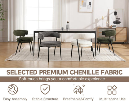 Shunzhi White Upholstered Dining Chairs Set of 6 Modern Barrel Boucle Fabric Dining Room Chairs Comfy Kitchen Chairs Chenille Armless Side Chair with Curved Back for Living Room/Restaurant