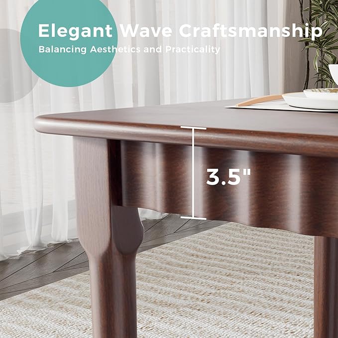 47.2 Inch Solid Wood Dining Table for 4, Mid Century Modern Oak Kitchen Table, Farmhouse Rectangular Dining Room Table for Indoor or Outdoor Use, Easy Assembly, Walnut