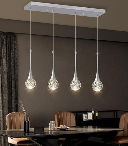 4-Lights Modern Pendant Lights for Kitchen Island LED Dimmable Crystal Glam Ceiling Pendant Lighting Chandelier for Dining Room Hallway Bedroom Silver
