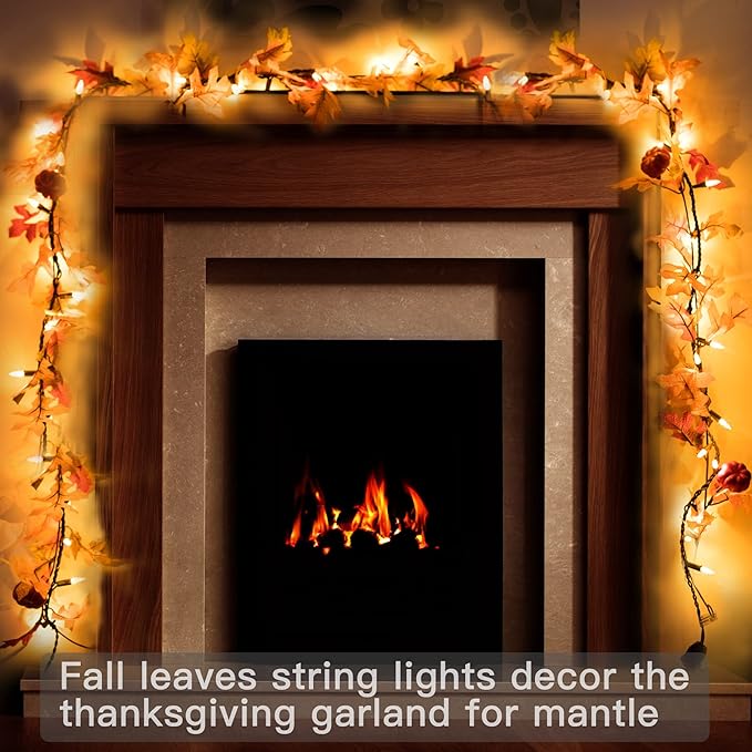 Maple Leaf String Lights Thanksgiving Decorations, Fall Garland Lights String with 35 Incandescent Bulbs for Connectable 15 Sets Display Indoor Outdoor Fall Decor Halloween Decorations