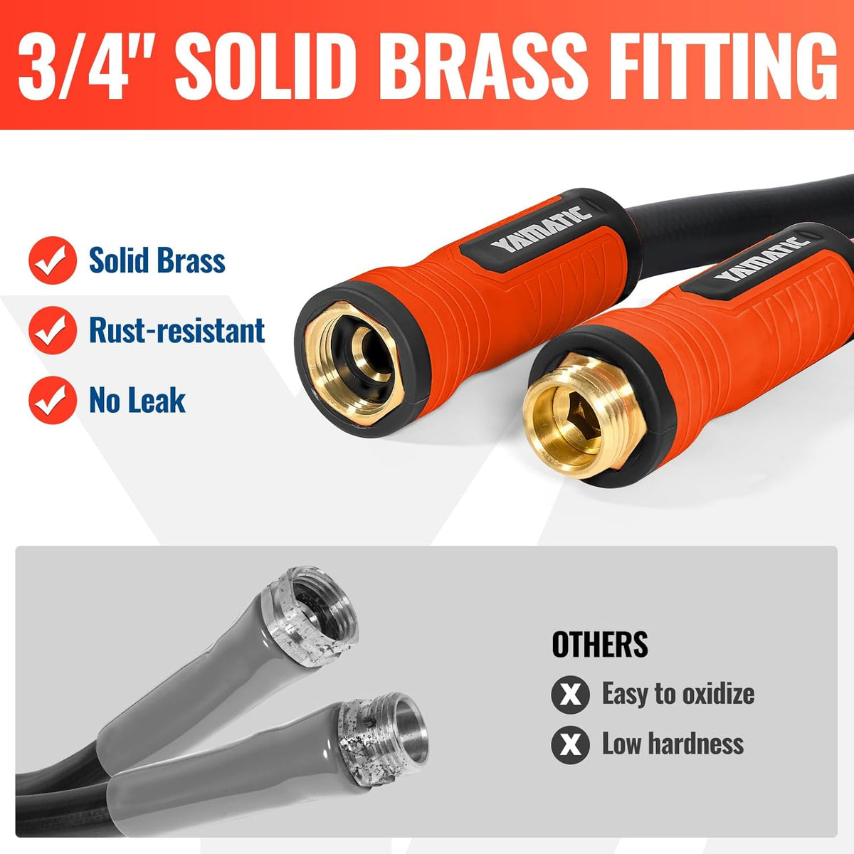 YAMATIC Heavy Duty Garden Hose 30FT x 5/8", Flexible Water Hose with 360° Swivel Handle, 3/4" Brass Male to Female Connectors, Leak-Resistant for All-Weather Outdoor Use