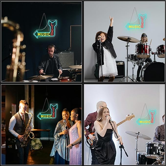 LIVE MUSIC Neon Sign – LED Arrow Neon Light for Wall Decor, USB Powered, for Bedroom, Bar, Studio, Cafe, Game Room, Party, Home Decor Gifts for Music Lovers
