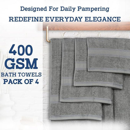 Casa Lino Silver Grey Bath Towels Set of 4 (54" x 27") - Large Bathroom Towel Set - 100% Cotton Towels for Bathroom - Highly Absorbent & Quick Dry Bath Towel Multipack - New Apartment Essentials