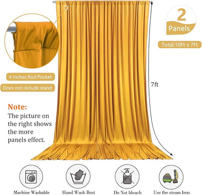 10 x 7 Feet Gold Backdrop Curtain for Partie, Background Curtains for Photoshoot, Birthday, Wedding, Halloween, Thanksgiving, Christmas, New Year Party Decoration 5Ft x 7Ft, 2 Panels