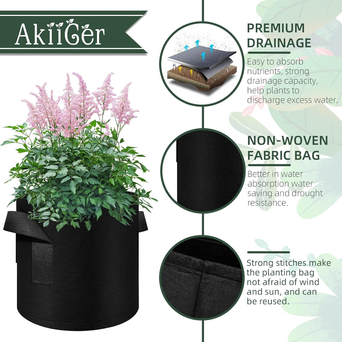 150-Pack 10 Gallon Grow Bags Bulk, Heavy Duty Thickened Nonwoven Fabric Pots with Handles, Felt Breathable Planter Bag, Garden Growing Bag for Vegetable Flower Plants Fruits, Black