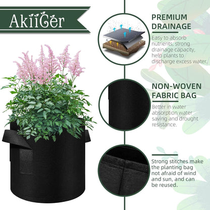 150-Pack 10 Gallon Grow Bags Bulk, Heavy Duty Thickened Nonwoven Fabric Pots with Handles, Felt Breathable Planter Bag, Garden Growing Bag for Vegetable Flower Plants Fruits, Black