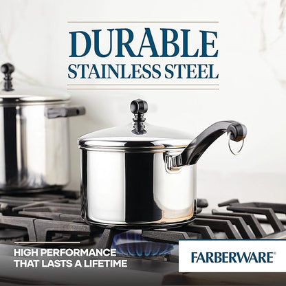 Farberware Classic Stainless Steel Sauce Pan/Saucepan with Lid, 3 Quart, Silver