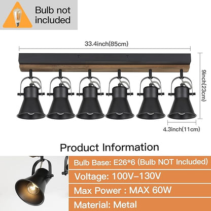 SEEBLEN 6-Light Track Light Fixtures Ceiling/Wall Mount, Adjustable Spotlight, Industrial Black Kitchen Lighting for Living Room, Dining Room, Hallway, Bathroom