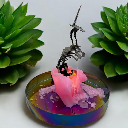 Moonlight Unicorn Skeleton Candle | Unveils Stainless Steel Frame | 8.5” Height | Superb Burn Time | Gift Packaging | Spooky Decoration | Skull & Bones Goth Horror (Black, Unscented)