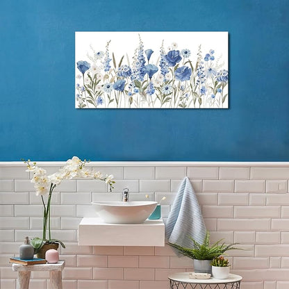 arteWOODS Elegant Flowers Wall Art - Blue White Botanical Pictures for Wall Decor Floral Blossom Canvas Painting Print Artwork for Living Room Bedroom Home Office Wall Decoration 20" x 40"