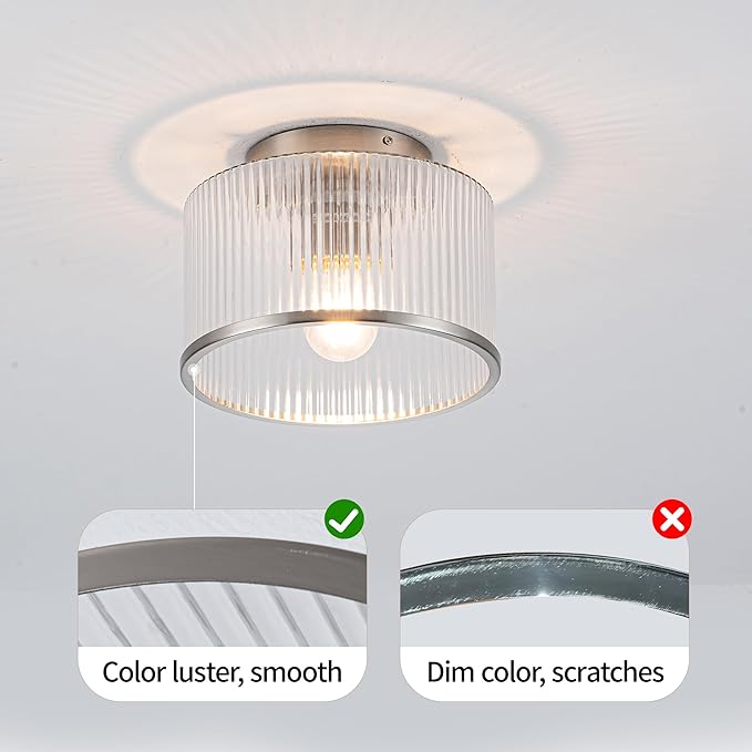 MAYNA Modern Nickel Semi Flush Mount Ceiling Light Fixture, 1-Light Glass Ceiling Light, Hallway Light Fixtures Ceiling Mount for Kitchen Entryway Bedroom Laundry Room