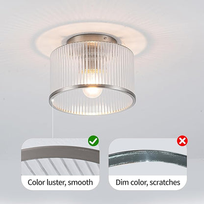 MAYNA Modern Nickel Semi Flush Mount Ceiling Light Fixture, 1-Light Glass Ceiling Light, Hallway Light Fixtures Ceiling Mount for Kitchen Entryway Bedroom Laundry Room