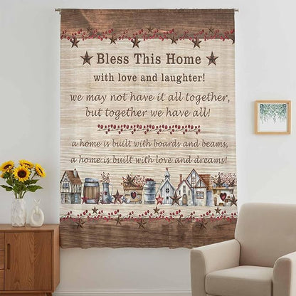 Farmhouse Sheer Curtains 72 Inch Length Brown Country Star Berry Vintage Wood Grain Chiffon Curtain for Bedroom Living Room Light Filtering Rod Pocket Window Treatments Voile Curtains Drapes