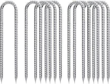 Rebar-Stakes-12-Inch-Galvanized, U Hook Trampoline Stakes 10 Pack Ground Anchors Tent Stakes Heavy Duty for Plants Anti-Rust Landscape Fabric Stakes Artificial Turf