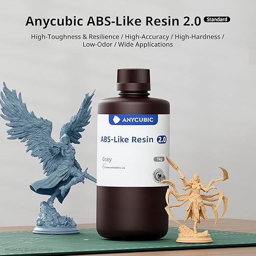 ANYCUBIC 2nd Gen Resin Technology ABS-Like Resin 2.0, 3D Printer Resin with High Toughness, More Precise Details, Low Odor, Wide Compatibility for All LCD Resin 3D Printers (Clear, 1kg)