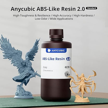 ANYCUBIC 2nd Gen Resin Technology ABS-Like Resin 2.0 Bundle, 3D Printer Resin with High Toughness, More Precise Details, Wide Compatibility for All LCD Resin 3D Printers (HD Grey, 2kg in Total)