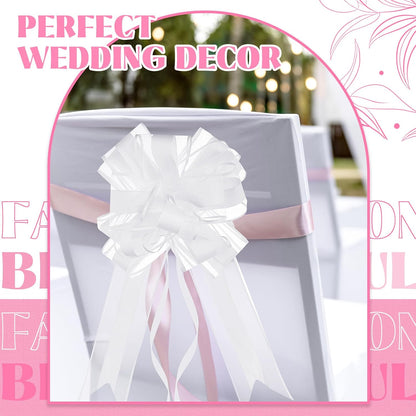 Riceshoot 24 Pcs Wedding Pew Bows with Yarn, Wedding Aisle Decorations for Church Chair Bench, Big Pull Bows for Gift Wrapping Bridal Shower Reception Birthday Anniversary Car Decor