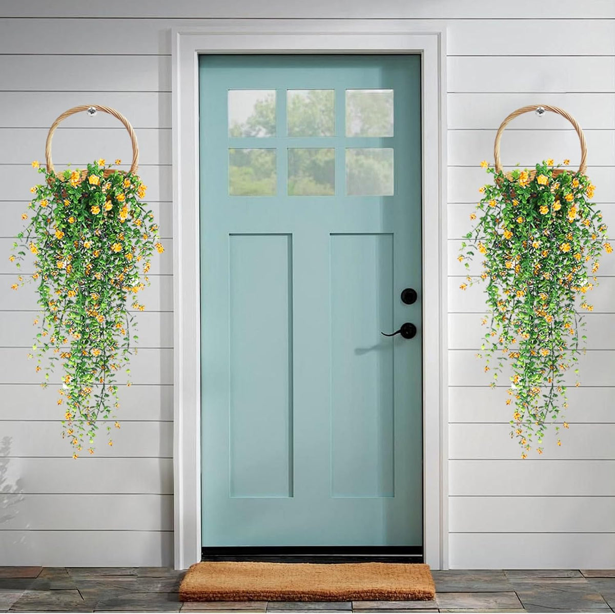 Artificial Hanging Flowers, 3 Pcs Fake Hanging Plants Artificial Vines for Outdoors, Fake Ivy Vine UV Resistant No Fade Faux Plants for Indoor Outside Garden Patio Yard Greenery Decoration (Yellow)
