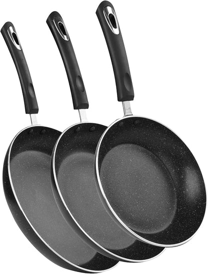 Frying Pan 3-Piece Set, Nonstick Skillet Set for Induction Cooktop, Frying Pan Nonstick 8 Inch+9.5 Inch +11 Inch (Black)