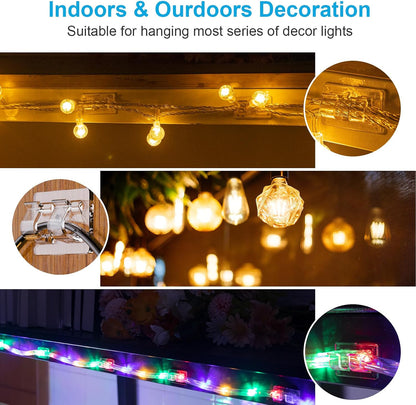 30 PCS Hooks for Outdoor String Lights, Heavy Duty Christmas Light Clips, Clear Adhesive Hooks for Hanging Rope Lights Outdoor, UV-Resistant String Light Hooks for Outside Porch Patio Decor
