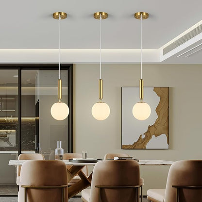 Modern Hanging Light Fixture Pendant Lighting for Kitchen Island Mid Century Gold Pendant Lights with Globe Milky White Glass Pendant Light for Bedroom Bathroom Entryway (2 Pack)