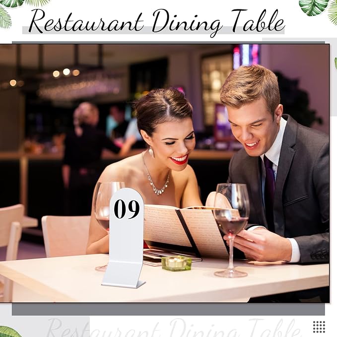 Remerry 50 Pcs Table Numbers 1-50 Acrylic Double Sided Number Cards Acrylic Tent Table Holders Tent Cards Wedding for Restaurant, 2.36 x 6.3 Inch (White)