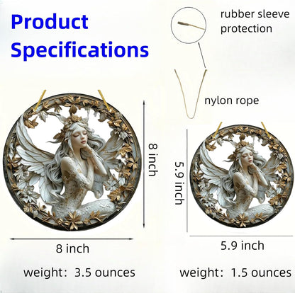 Flower Fairy Garden Decorations Angel Wing Christmas Halloween Deco Statue Art Elf Sculpture Hanging Craft for Outdoor Yard Courtyard Lawn Patio Window Acrylic Ornament Home Gift (C,S: 6*6 IN)