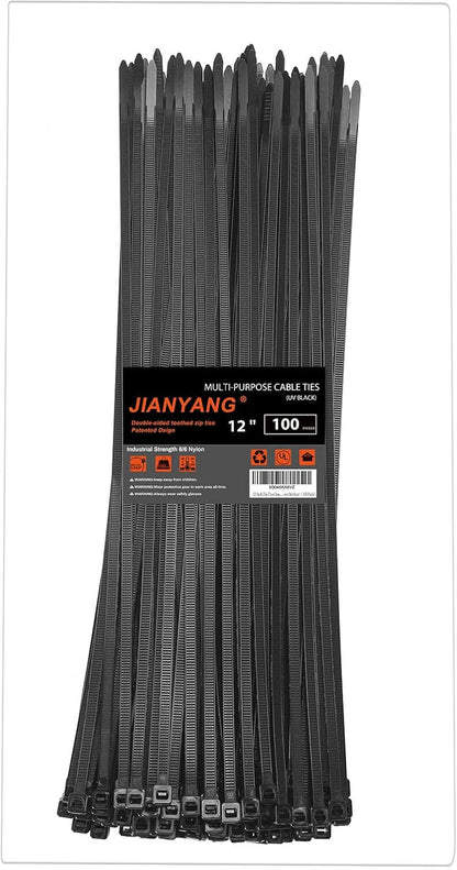12 Inch Zip Ties Double Sided Toothed,100 LBS Tensile Strength Heavy Duty Cable Wire Ties With Self-Locking Adjustable More Durable Nylon Tie Wraps for Indoor Outdoor（100 Pack）