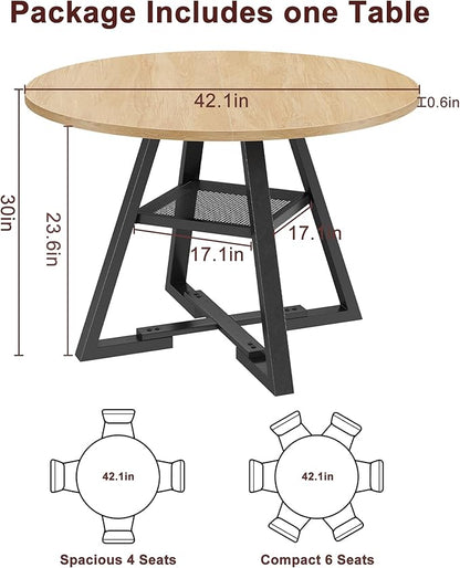 42'' Round Dining Table for 4,Kitchen Dining Room Circle Dinner Pedestal Table,Space Saving Wood Kitchen & Dining Room Furniture (Natual Wood, 42In)