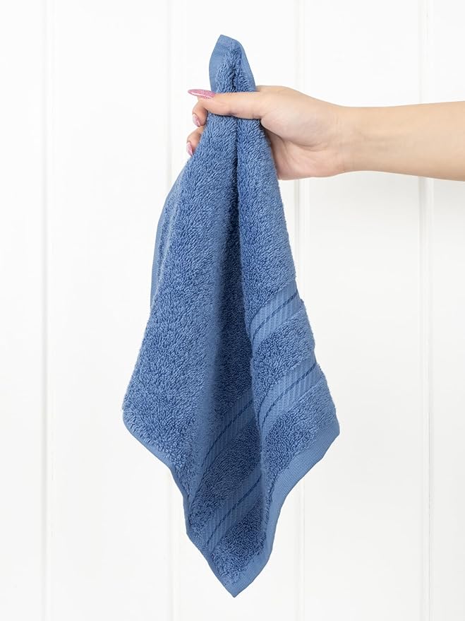 American Soft Linen Luxury Washcloths for Bathroom, 600 GSM 100% Cotton 4 Piece Turkish Wash Cloth Set, 13x13 in Soft Rags for Body and Face, Electric Blue Washcloths