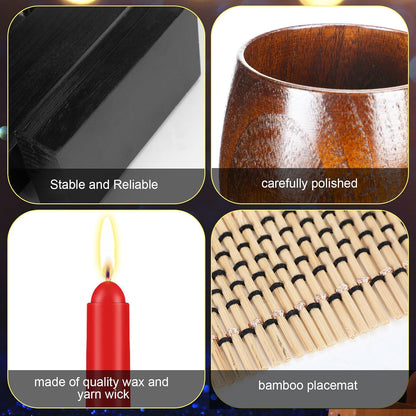 Zubebe 10 Pcs Kwanzaa Kinara Set 3 Red 3 Green 1 Black Kwanzaa Candle Set Kinara Bamboo Table Mat Candle Holder Wooden Wine Goblet for Celebration Decoration(Red Green Black)